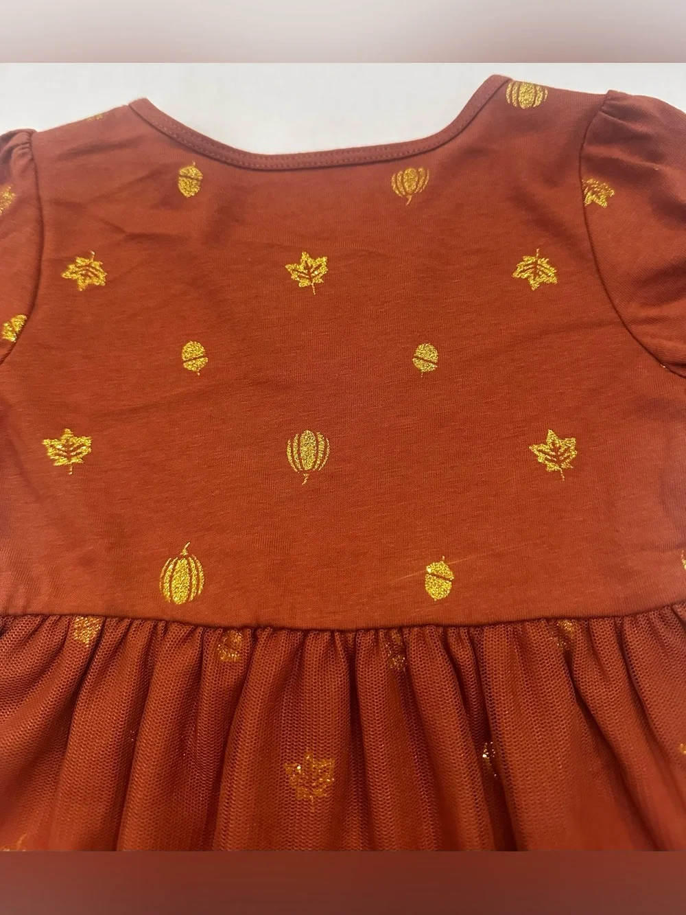 Carter's Girls Long Sleeve Brown Fall Dress with Gold Leaf Print Size 18 Months